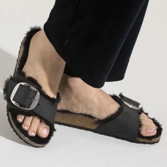 BIRKENSTOCK x Free People Madrid Big Buckle 6 & 9 Black Suede Genuine Shearling - Picture 14 of 14